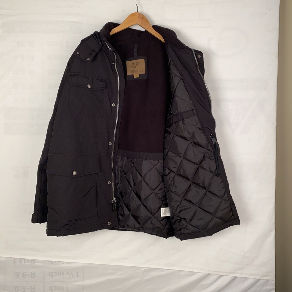 Outdoor Life Winter Coat Men's L Black Polyester Hooded Parka - Picture 7 of 13